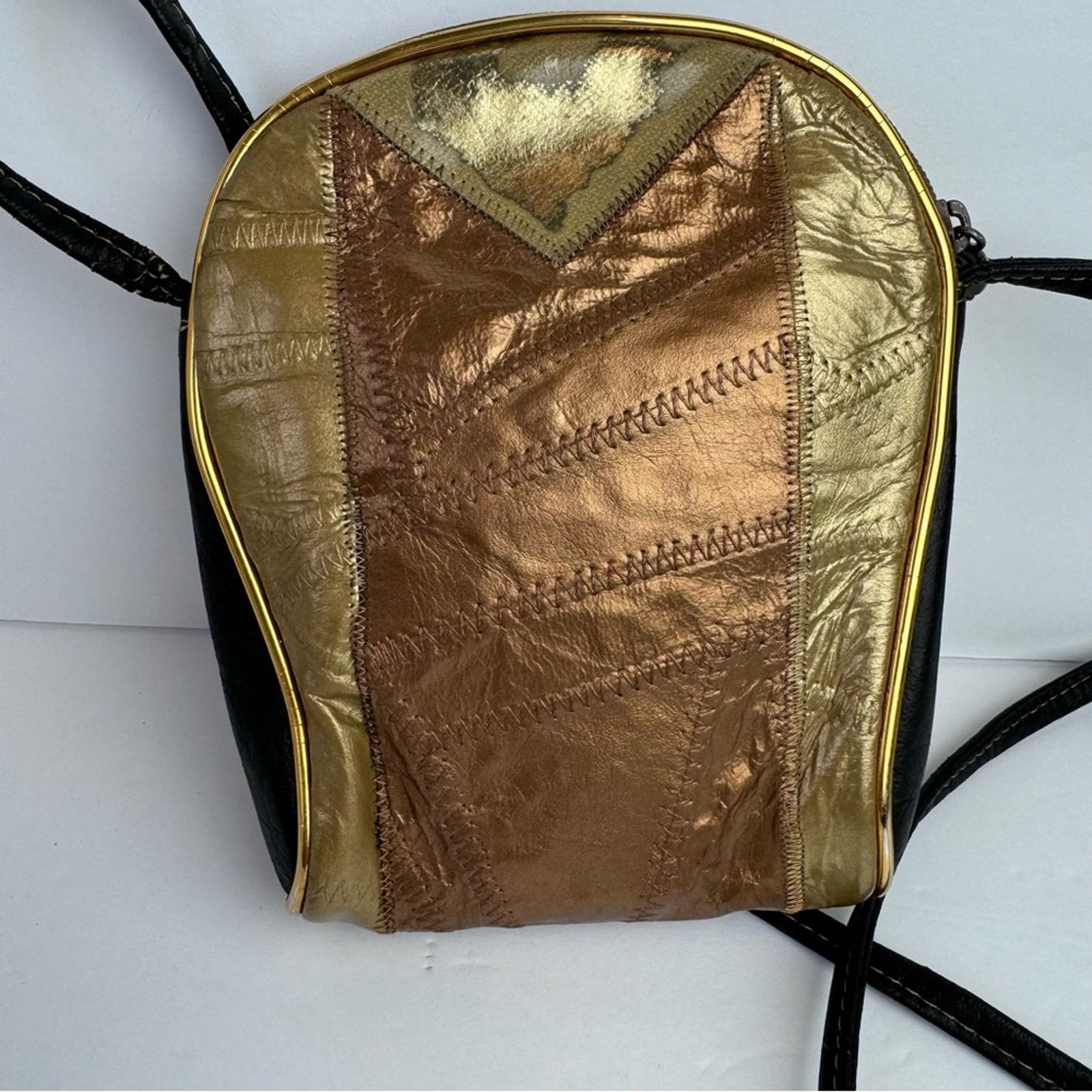Vintage Vintage Gold Bronze Metallic Patchwork Mini Crossbody 5x8 Size ONE SIZE - 13 Thumbnail