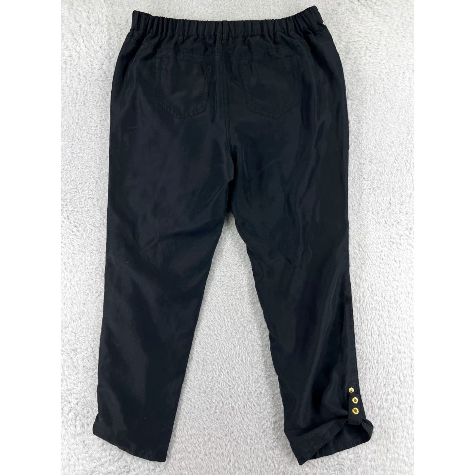 Guess GUESS Pants Women Small Black Straight Leg Gold Buttons Zip Fly Pockets Elastic Size 28" / US 6 / IT 42 - 2 Thumbnail