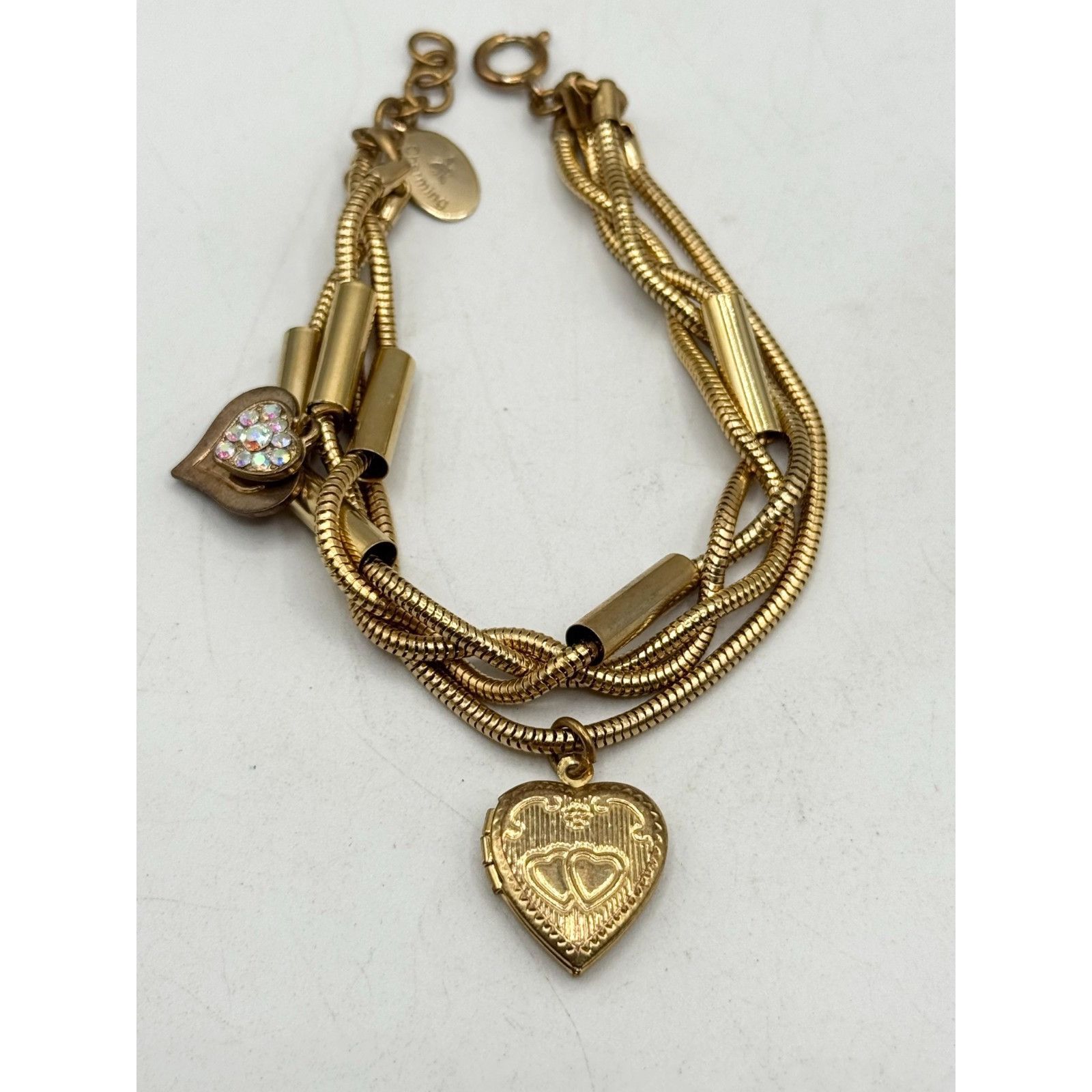 Vintage Vintage braided gold chain heart charm locket bracelet Size ONE SIZE - 2 Thumbnail