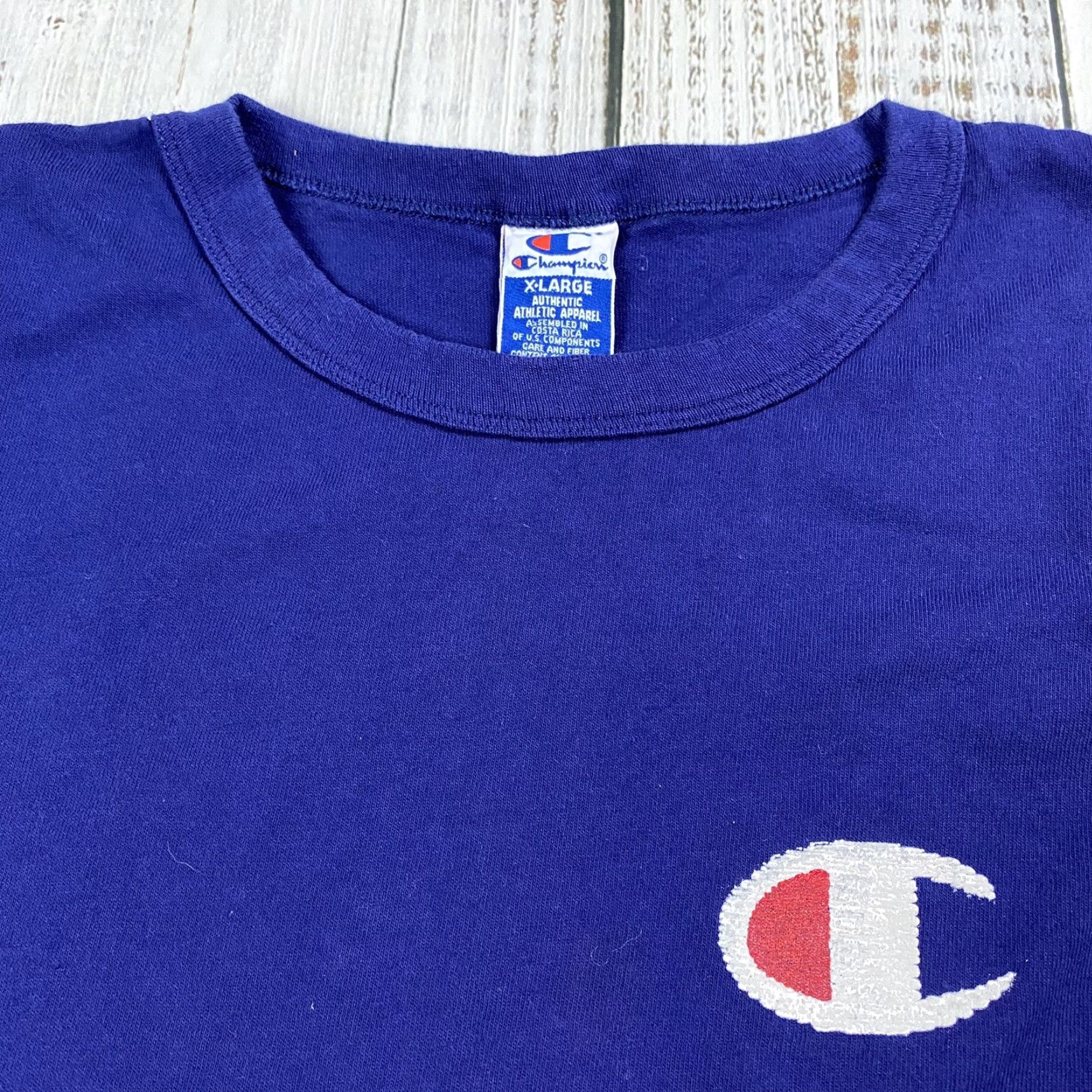 Champion VINTAGE Champion Heavyweight Knit Tee Navy Blue XL 1990s 90s Graphic CHAMPION SPORTSWEAR Mens Knit Short Sleeve Crew Neck - 90s Decade Theme Size US XL / EU 56 / 4 - 2 Thumbnail