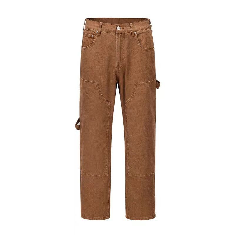 High street heavy side zipper straight leg logging trousers