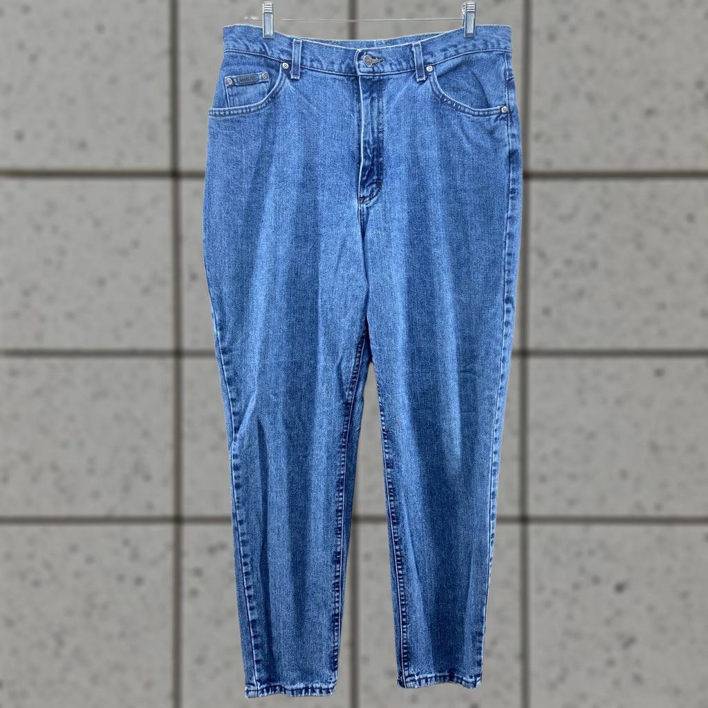 Lee VTG Lee Jeans Womens 18 Dark Blue Denim Pants Riveted High Rise USA Mom Jeans US Flag Theme Size 40" / US 18 - 1 Thumbnail