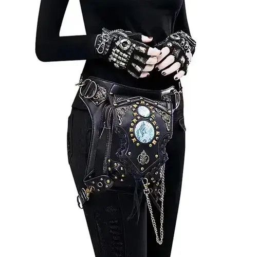 Leather Drop Leg Bag Steampunk Retro Rock Waist Belt Bag Size ONE SIZE - 3 Thumbnail