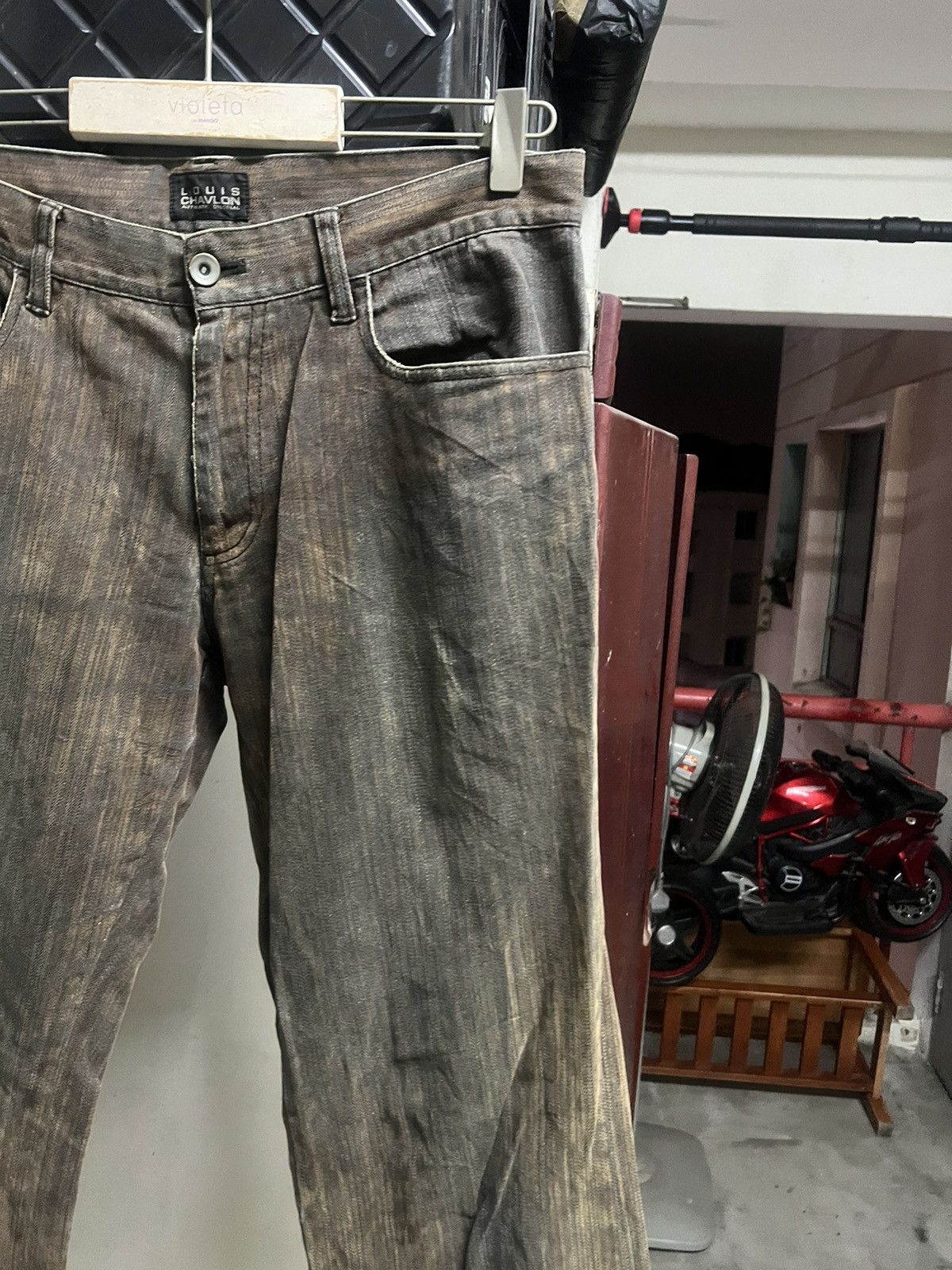 Hysteric Glamour × Japanese Brand × Vintage FLARED🔥THRASHED LOUIS CHAVLON DENIM PANT Size US 32 / EU 48 - 3 Thumbnail