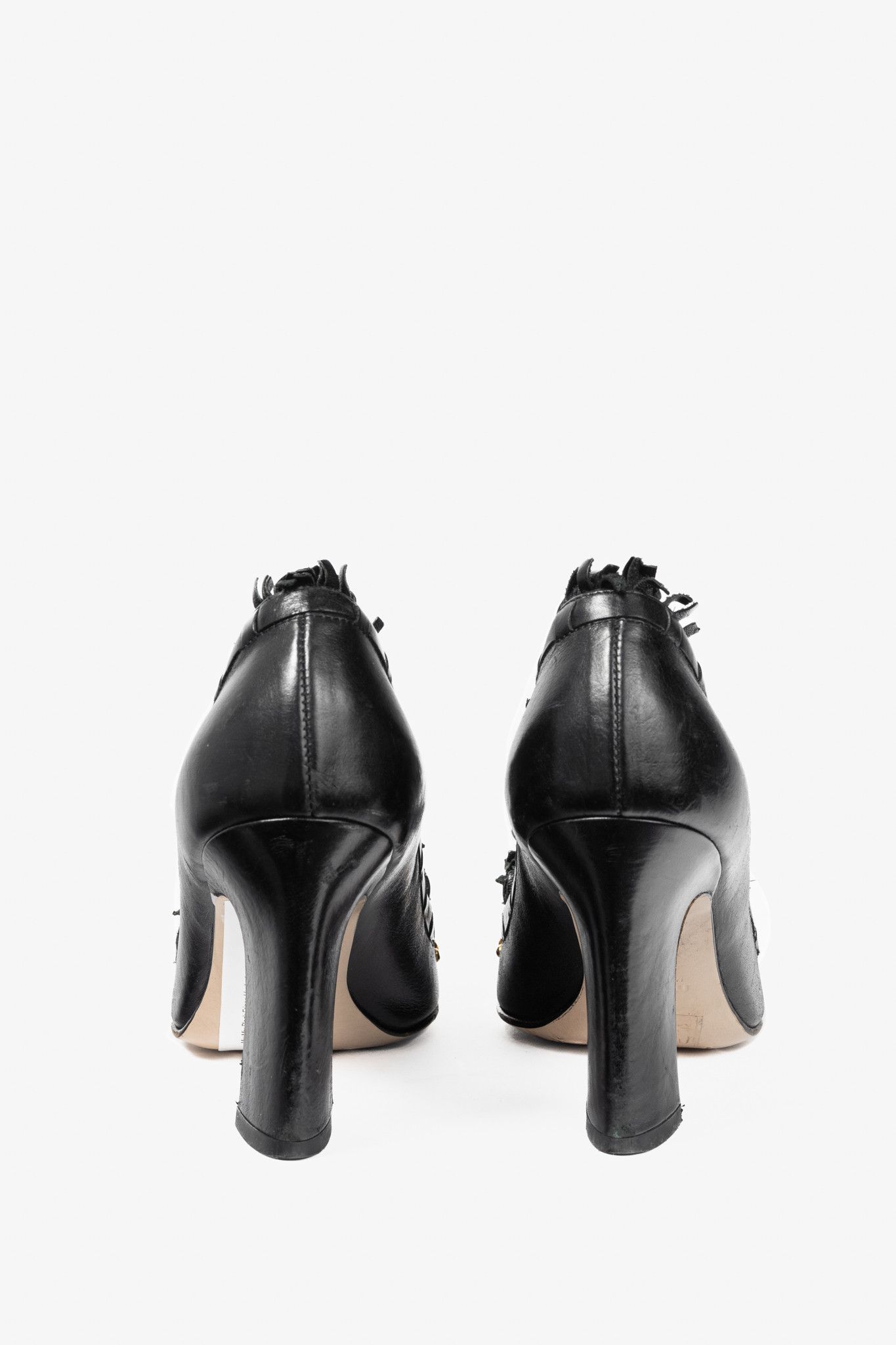 Miu Miu Miu Miu Black Leather Fringe-Trim Studded Bow Heels Size US 6 / IT 36 - 3 Thumbnail