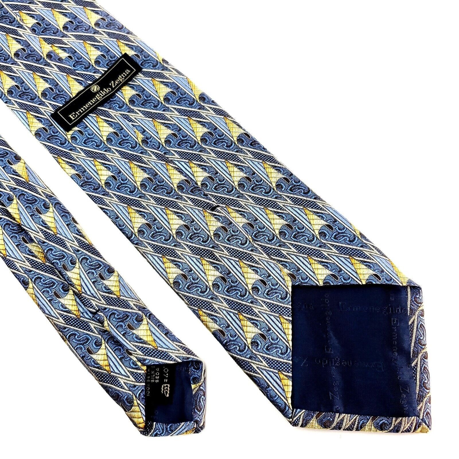 Ermenegildo Zegna Ermenegildo Zegna Silk Tie Woven Yellow Blue Size ONE SIZE - 5 Thumbnail