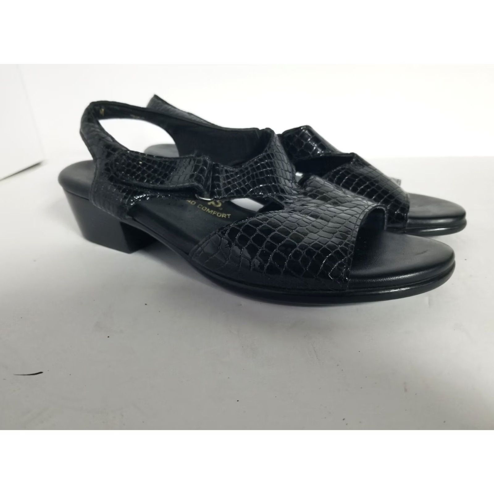 SAS SAS Women's Sandal Slingback Crocs Print Black Patent Leather Size 8 M Indoor Outdoor Womens Size US 8 / IT 38 - 2 Thumbnail