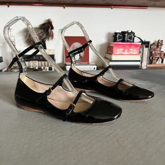 Miu Miu Miu Miu Patent Leather Triple Strap Mary Jane Flats Size US 7 / IT 37 - 1 Thumbnail