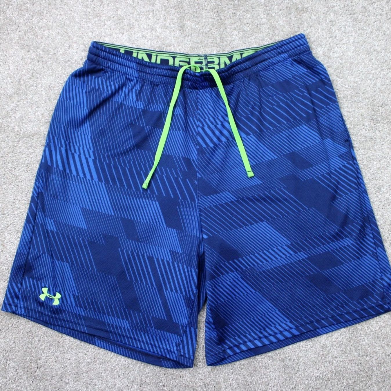 Under Armour Under Armour Mens Large Blue/Green 9" Inseam Shorts Athletic Gym Training Pockets Elastic Waist Polyester 100% Blended Fabric M Size US 33 - 2 Thumbnail