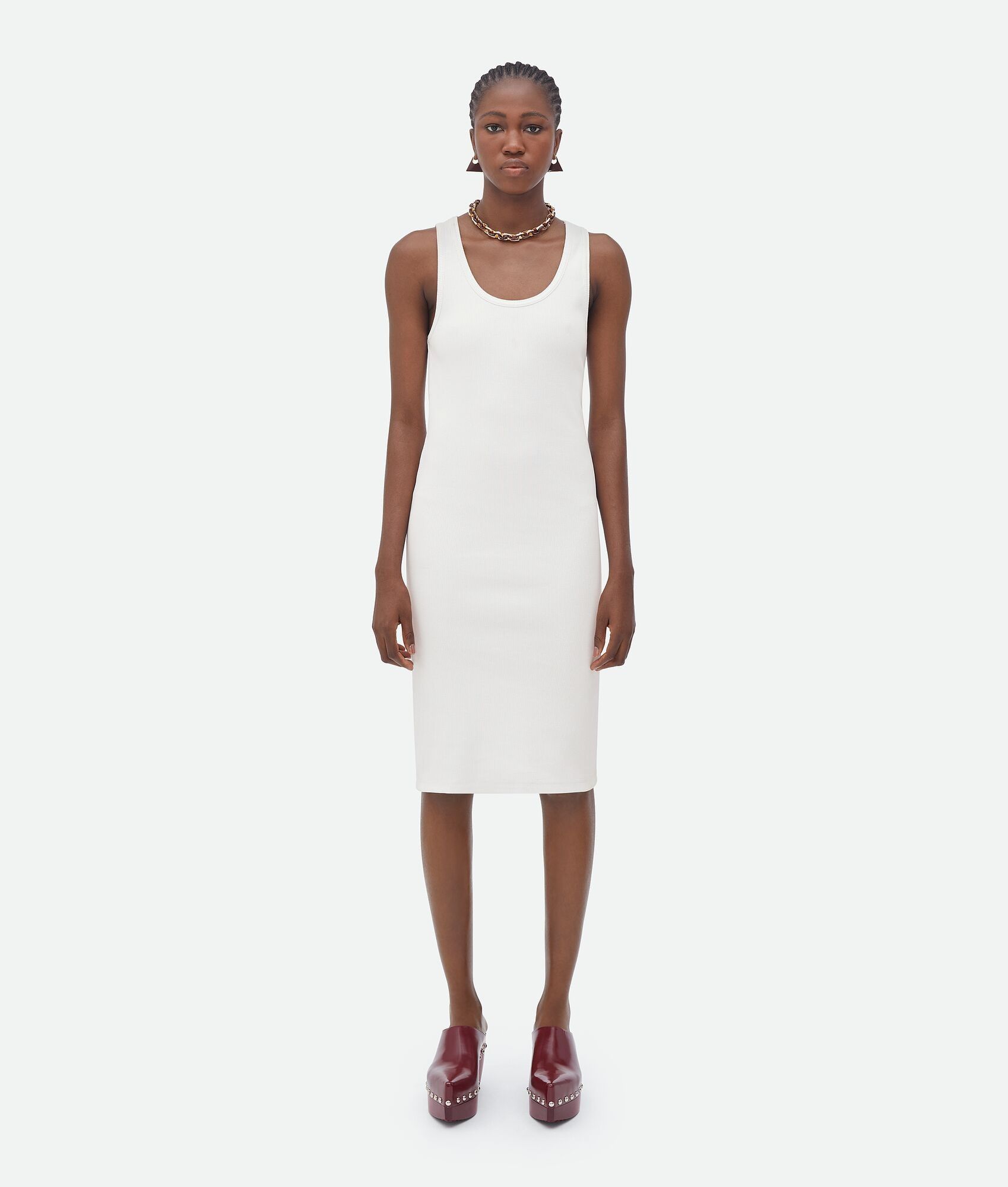 Bottega Veneta o1w1db10825 Stretch Rib Cotton Dress in White Size S / US 4 / IT 40 - 1 Thumbnail