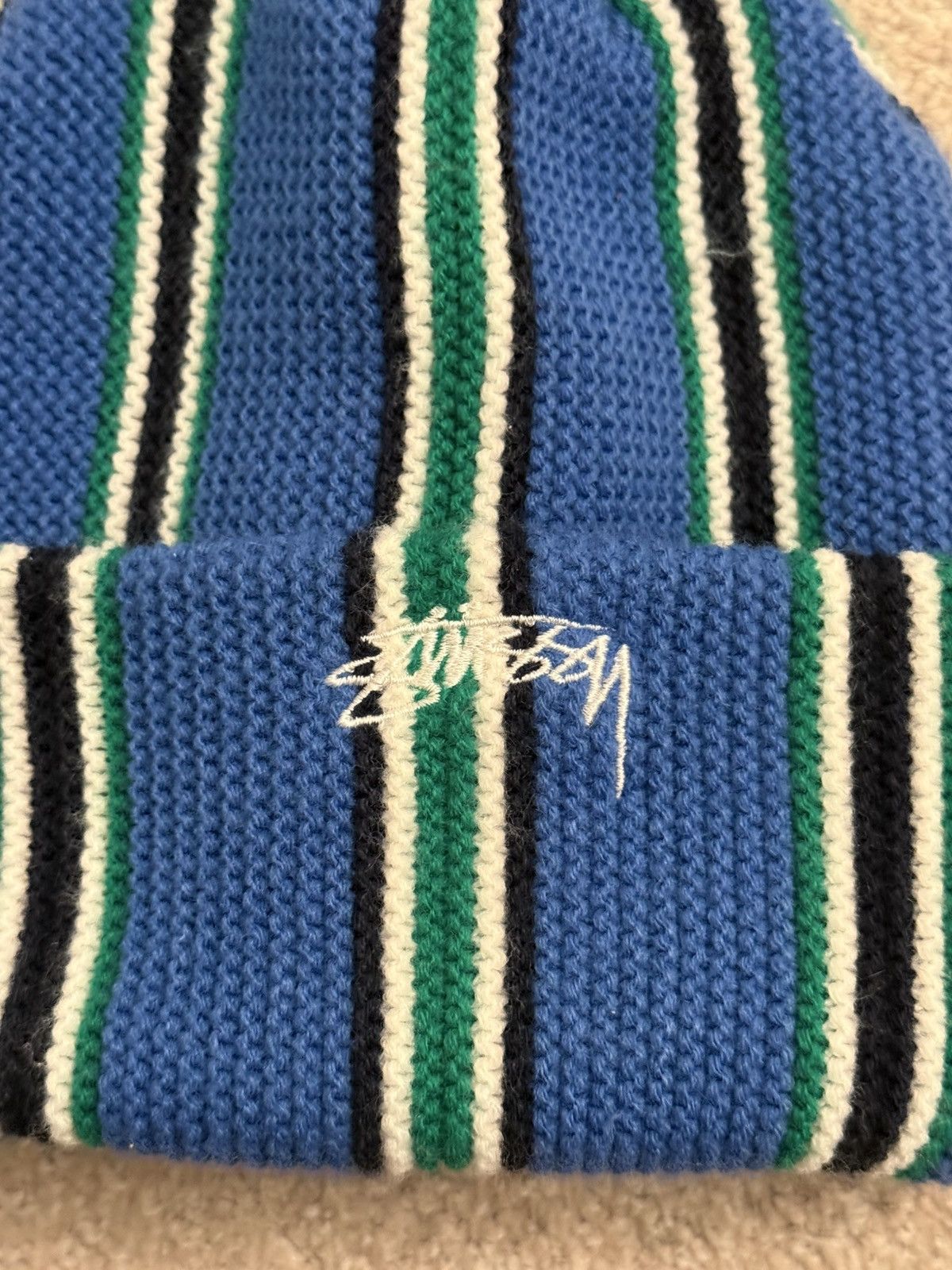 Stussy Stussy Vertical Stripe Cuffed Knitted Beanie Hat (Blue) Size ONE SIZE - 3 Thumbnail