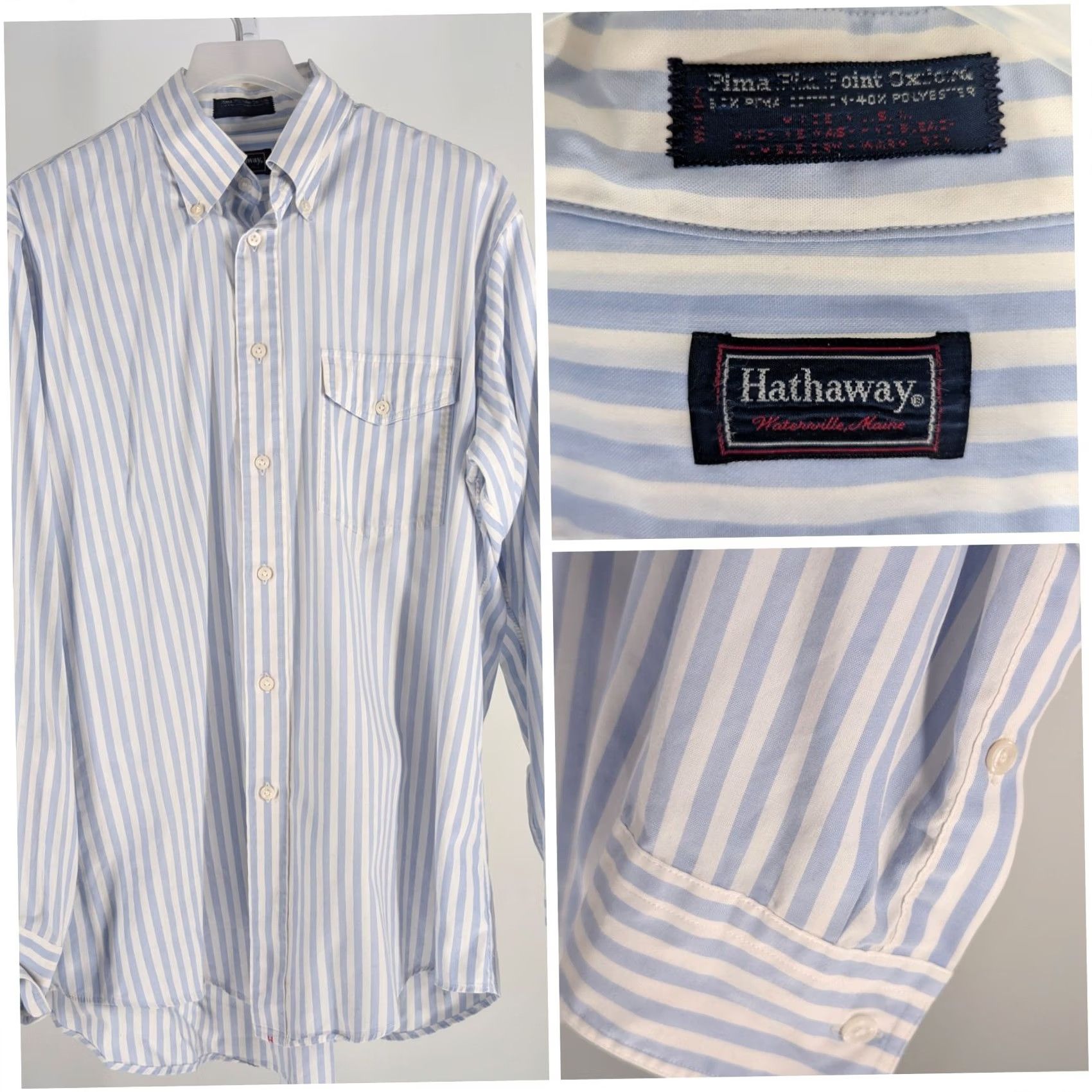 Vintage VINTAGE Hathaway Shirt Pima Cotton Oxford Striped Button-Down Flap Pocket USA Shirt Mens 80s USA Maine Blue 46in Chest 16.5 Regular Cotton Size US XL / EU 56 / 4 - 2 Thumbnail