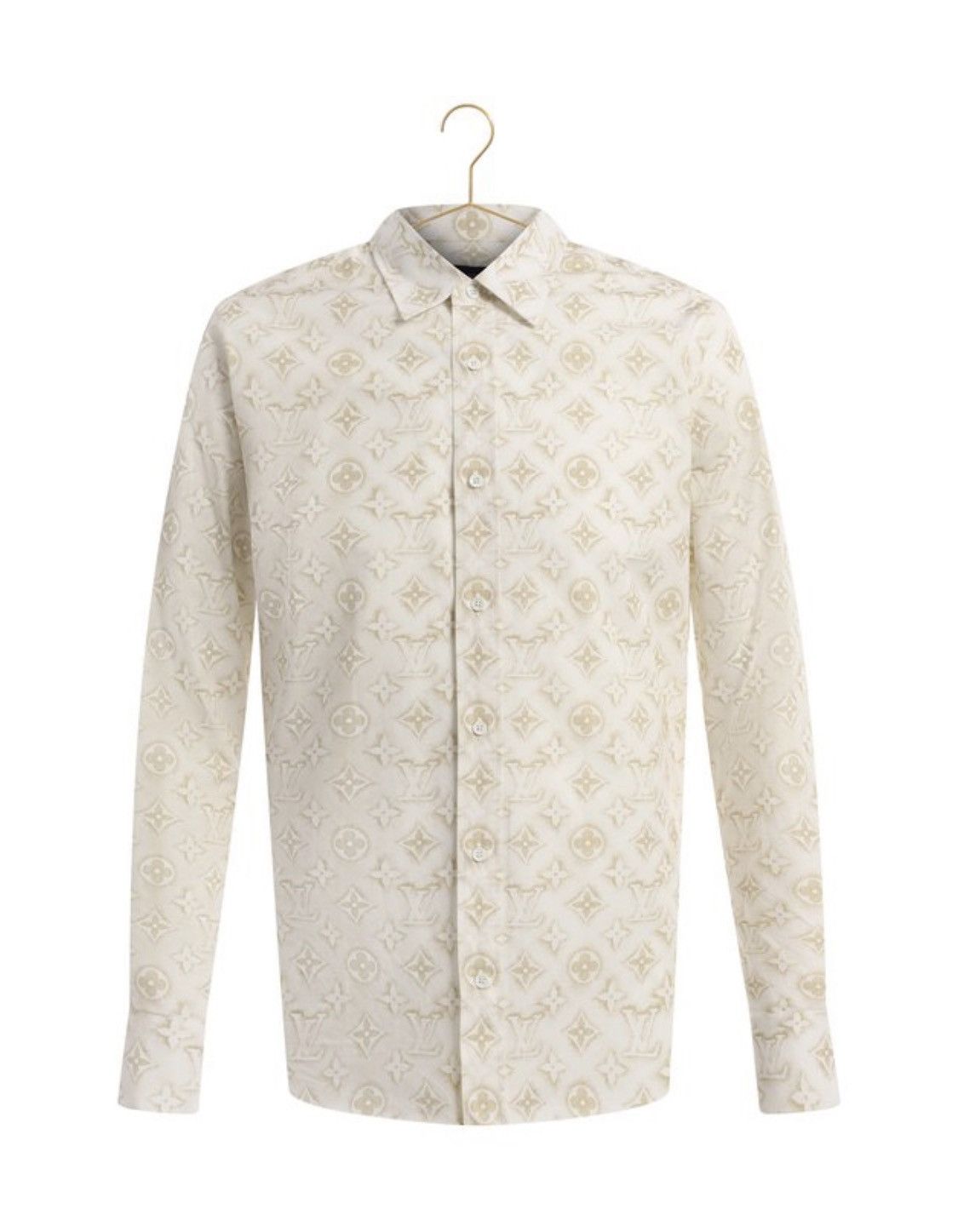 image of Louis Vuitton Cotton Monogram Effect Button Shirt in Cream, Men's (Size Small)