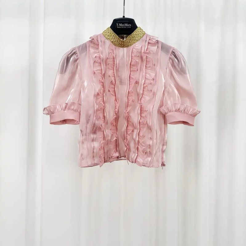 Miu Miu Miu Miu Summer Pink Ruffled Short Sleeve Tee 0089 Size S / US 4 / IT 40 - 1 Thumbnail