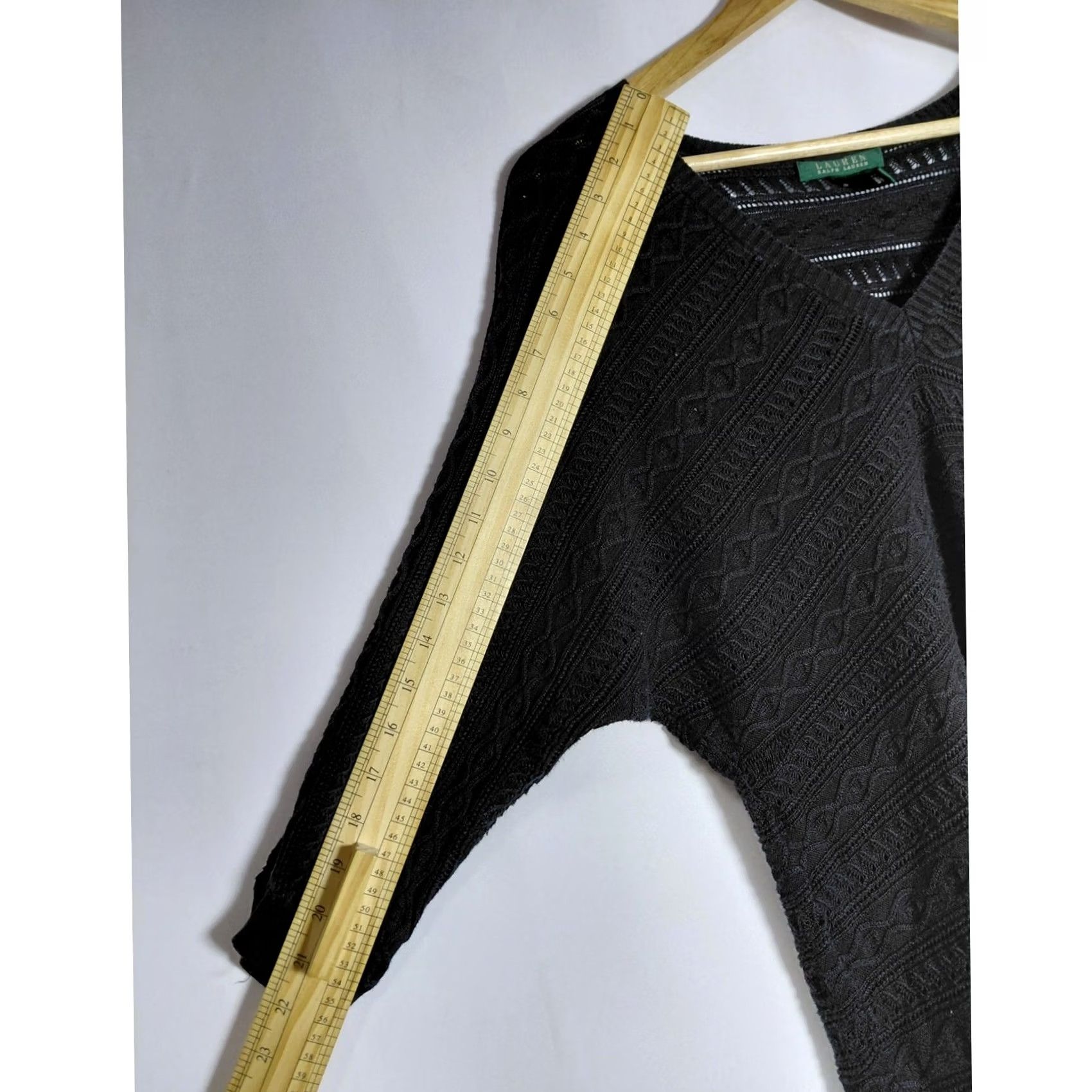 Ralph Lauren LAUREN RALPH LAUREN V-Neck Knit Sweater Black Solid 3/4 Sleeve Women Size M Size M / US 6-8 / IT 42-44 - 5 Thumbnail