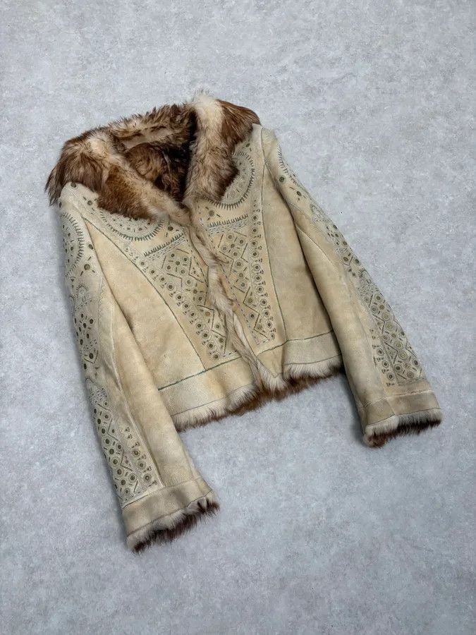 Roberto Cavalli 2000s Roberto Cavalli Ornament Fur Sherling Beige Jacket Size US S / EU 44-46 / 1 - 4 Thumbnail
