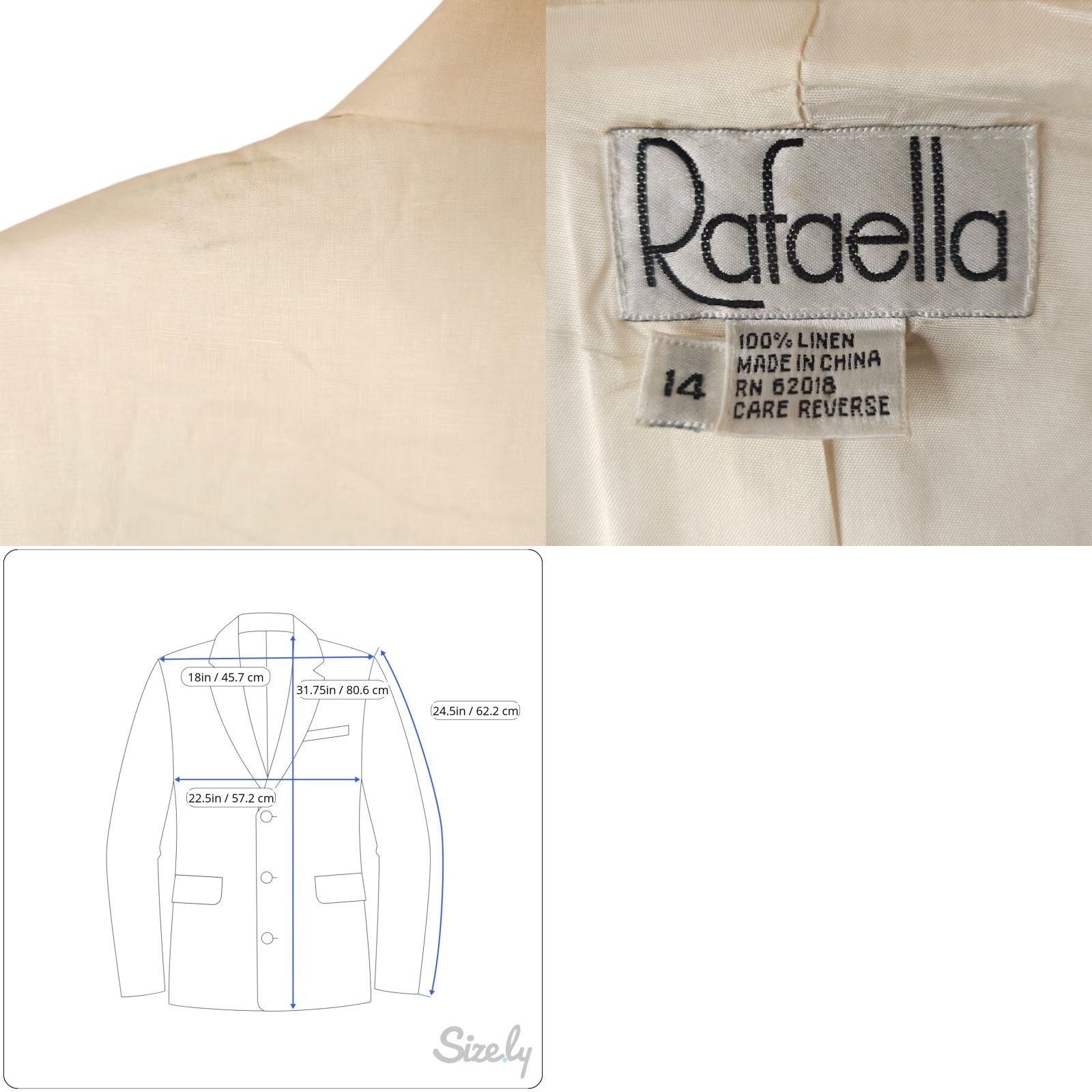 Vintage VINTAGE Rafaella Blazer Womens 14 Double-Breasted 90s Cream Linen Uniform Jacket Size XL / US 12-14 / IT 48-50 - 8 Thumbnail