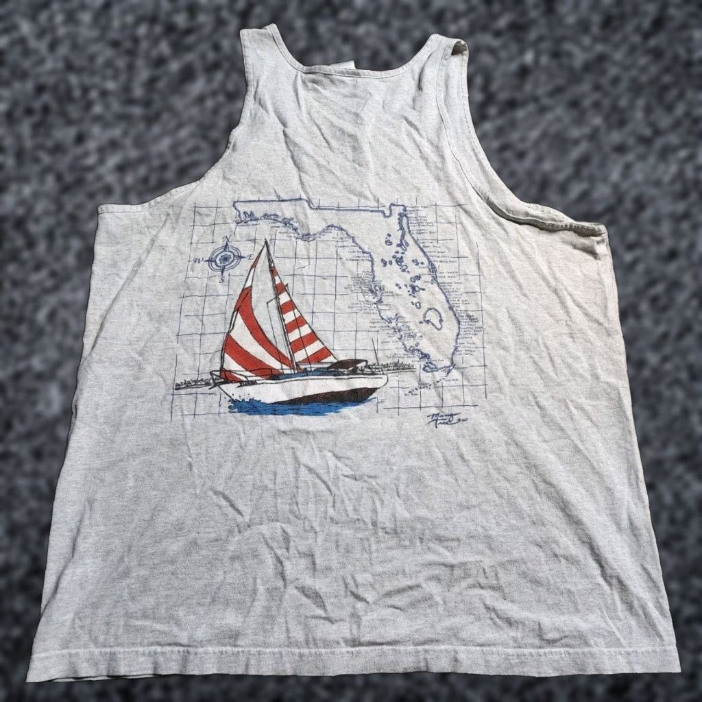 Mango VINTAGE Mango Tree Florida Map Graphic Tank Top Unisex Adults L Gray 90s Wildlife Beach US Map Size US L / EU 52-54 / 3 - 1 Thumbnail