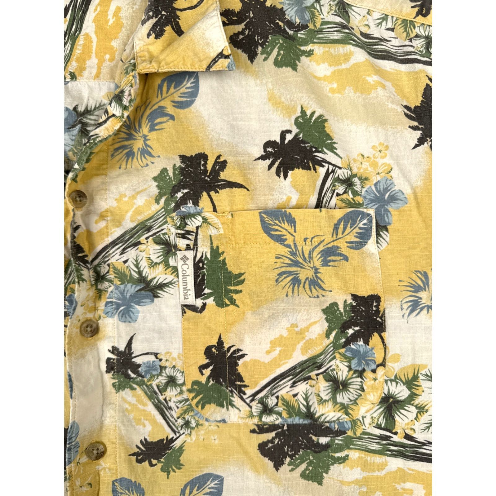Vintage Columbia Mens Shirt Big & Tall XLT Yellow Floral Palm 100% Cotton Hawaiian Button-Up Crew Neck Casual Size US XL / EU 56 / 4 - 6 Thumbnail