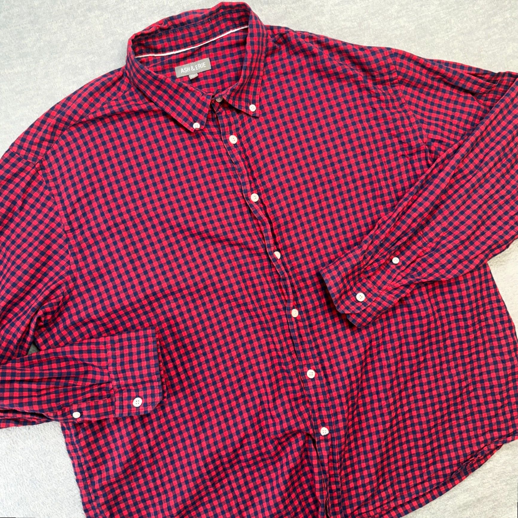 ASH Ash & Erie Shirt Mens XL Red Navy Gingham Check Button Down Lightweight Cotton Size US XL / EU 56 / 4 - 2 Thumbnail