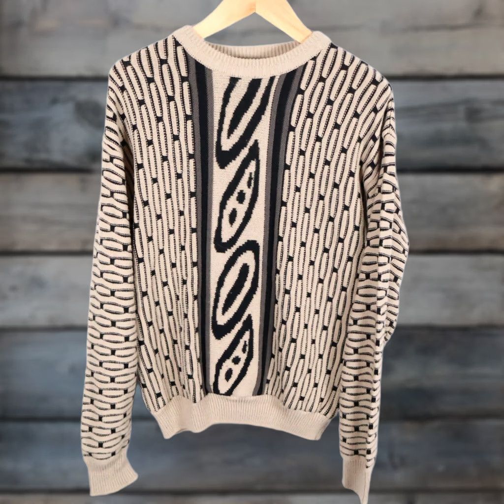 Vintage VINTAGE 90s Dad Style Sweater John Blair Pullover Geometric Pattern Beige XL Mens Regular Knit Crew Neck Lightweight Chunky-Knit Size US XL / EU 56 / 4 - 1 Thumbnail