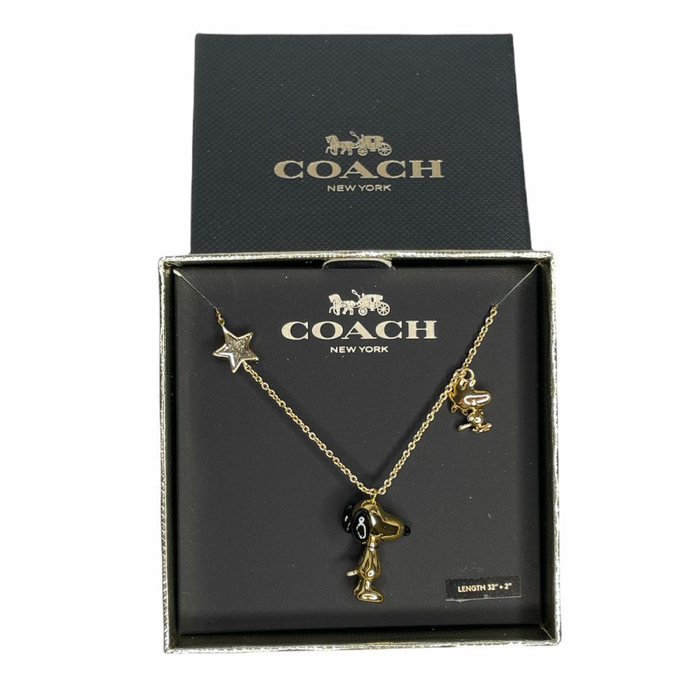 image of Coach Peanuts Snoopy And Woodstock Long Necklace in Gold, Men's