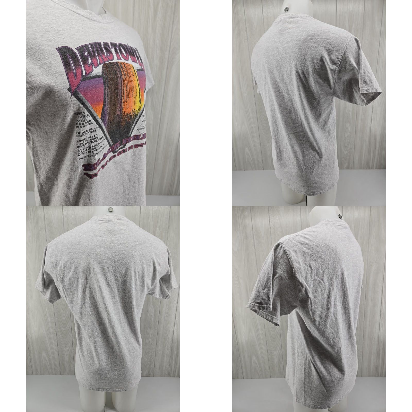 Port & Company VTG 90s Devils Tower Wyoming Gray Shirt Graphic Tee Port & Company L Men Casual T-Shirt Size US L / EU 52-54 / 3 - 8 Thumbnail