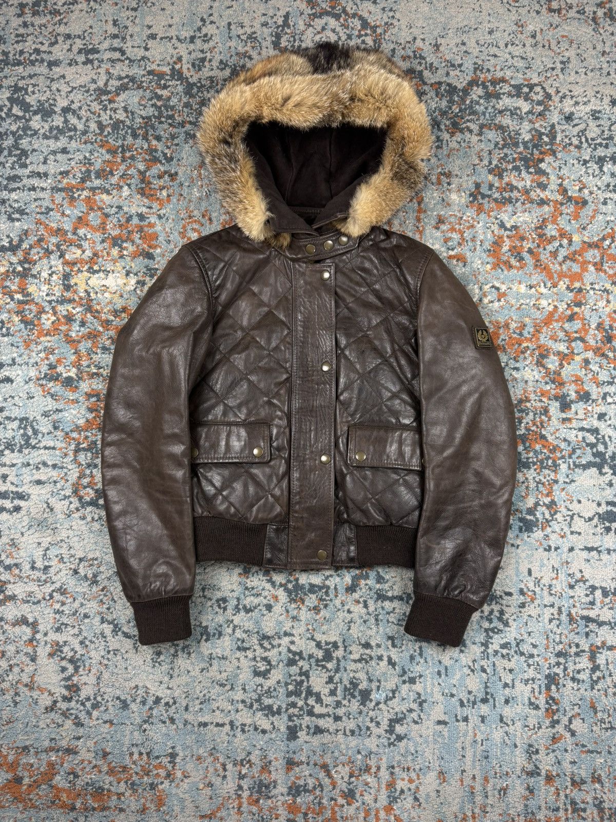 Belstaff × Designer × Vintage Vintage 90s Belstaff ocelot hooded leather fur bomber jacket Size S / US 4 / IT 40 - 2 Thumbnail