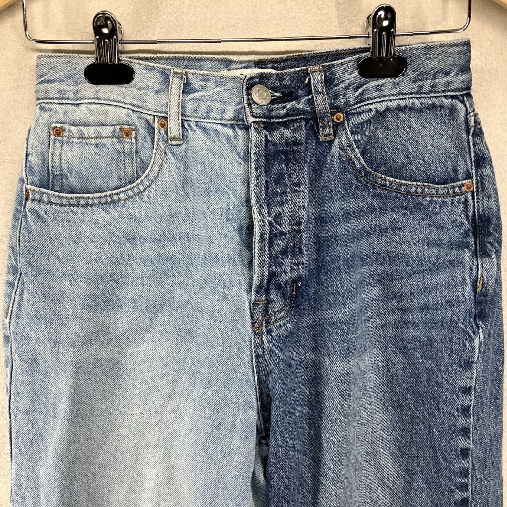 Pacsun Pacsun High Rise Straight Blue Denim Button Fly Jeans Two Tone Women's Size 25 Size 42" / US 20 - 6 Thumbnail