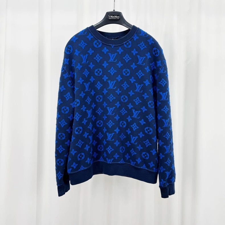 Louis Vuitton Louis Vuitton Blue Monogram Flocked Sweatshirt-yf Size US S / EU 44-46 / 1 - 1 Thumbnail