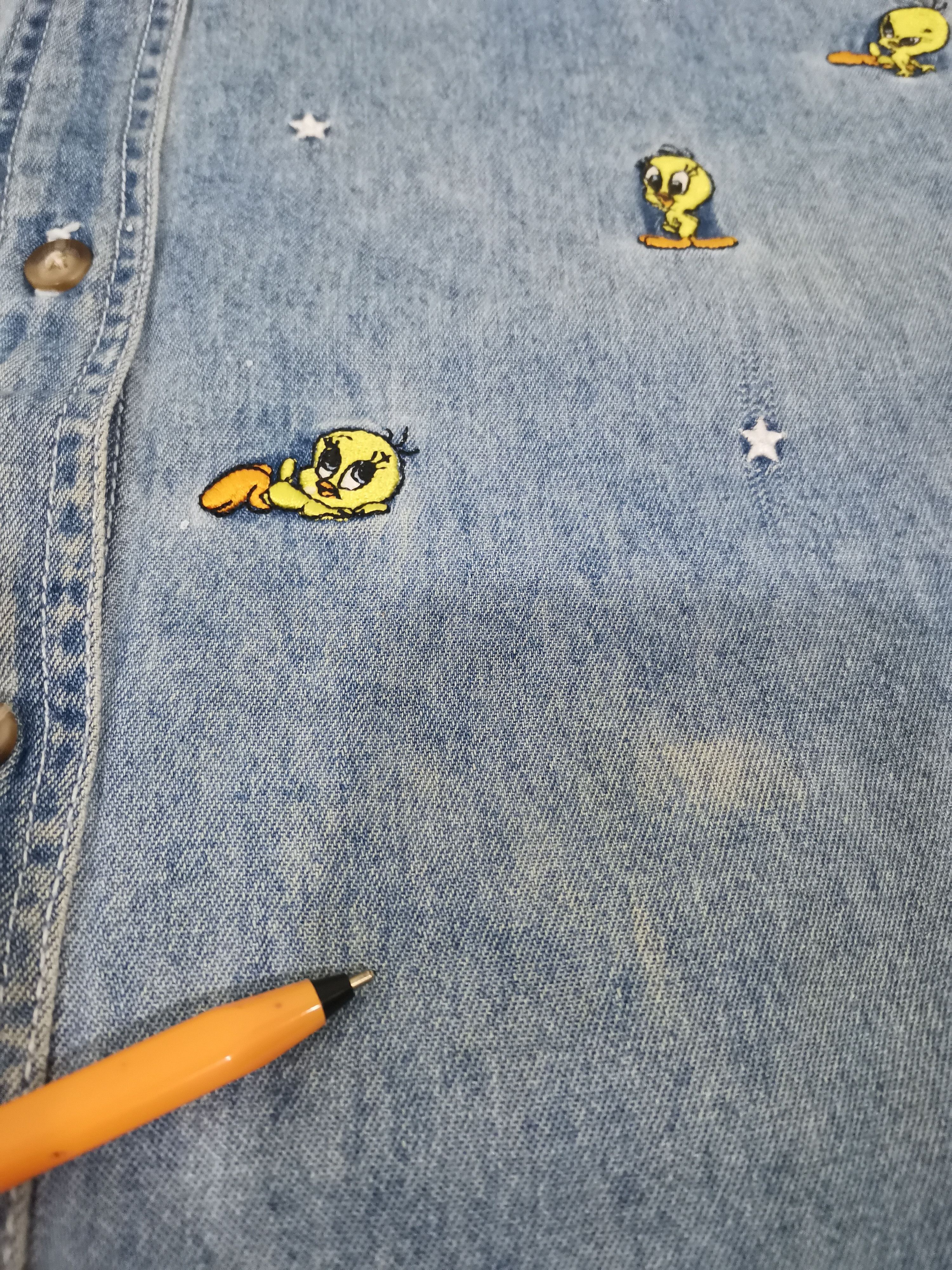 Vintage × Warner Bros Vtg 2000s Looney Tunes Tweety Denim Shirt Button-Up Blouse Size XL / US 12-14 / IT 48-50 - 7 Thumbnail