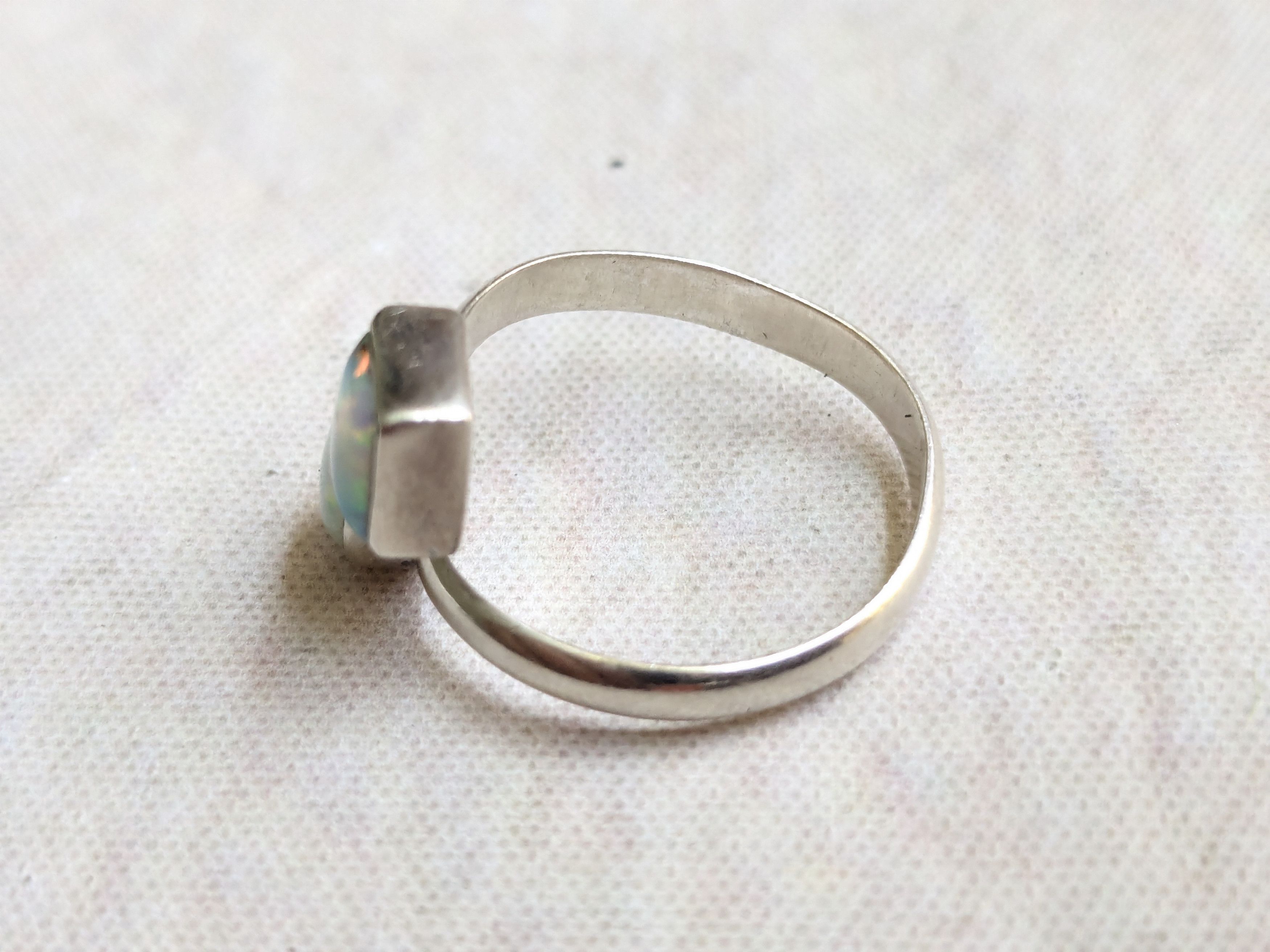 Jewelry × Vintage Sterling Silver Ring Opals Adjustable Round Modern Size ONE SIZE - 6 Thumbnail