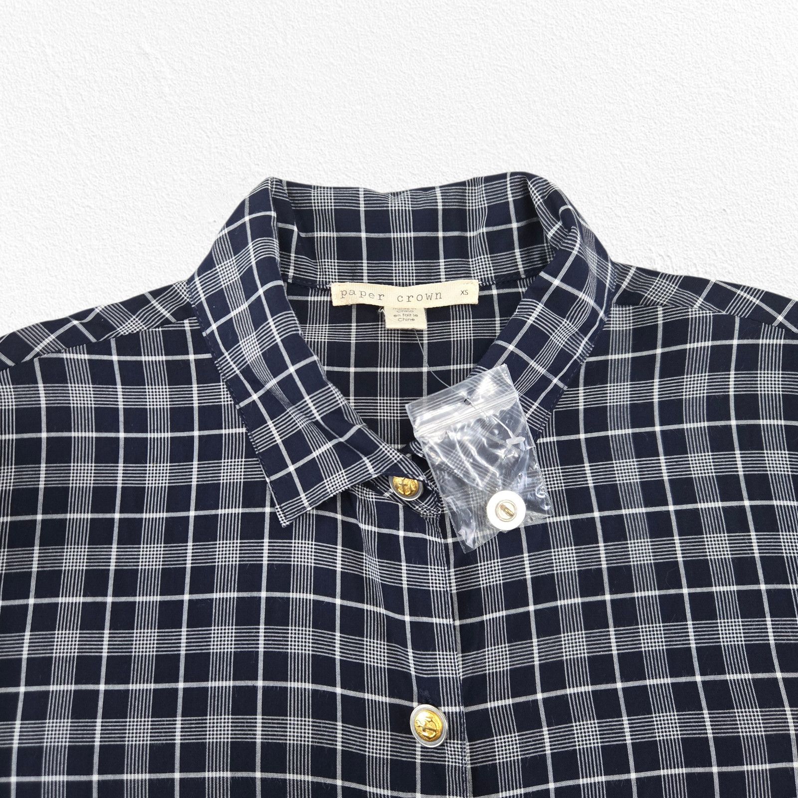 Other Paper Crown Navy Plaid Tie-Front Short Sleeve Top Size XS Size XS / US 0-2 / IT 36-38 - 5 Thumbnail