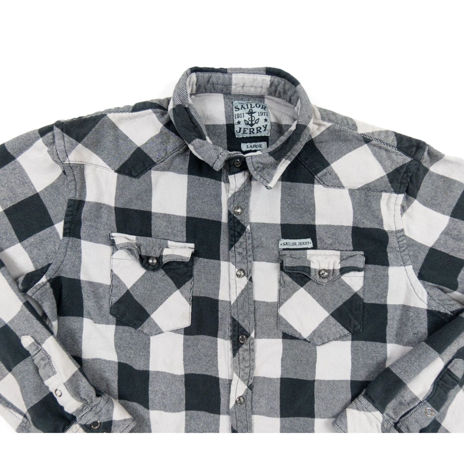 Vintage Sailor Jerry Flannel Shirt Mens Large Black Long Sleeve Button-Up Plaid Outdoor Size US L / EU 52-54 / 3 - 2 Thumbnail