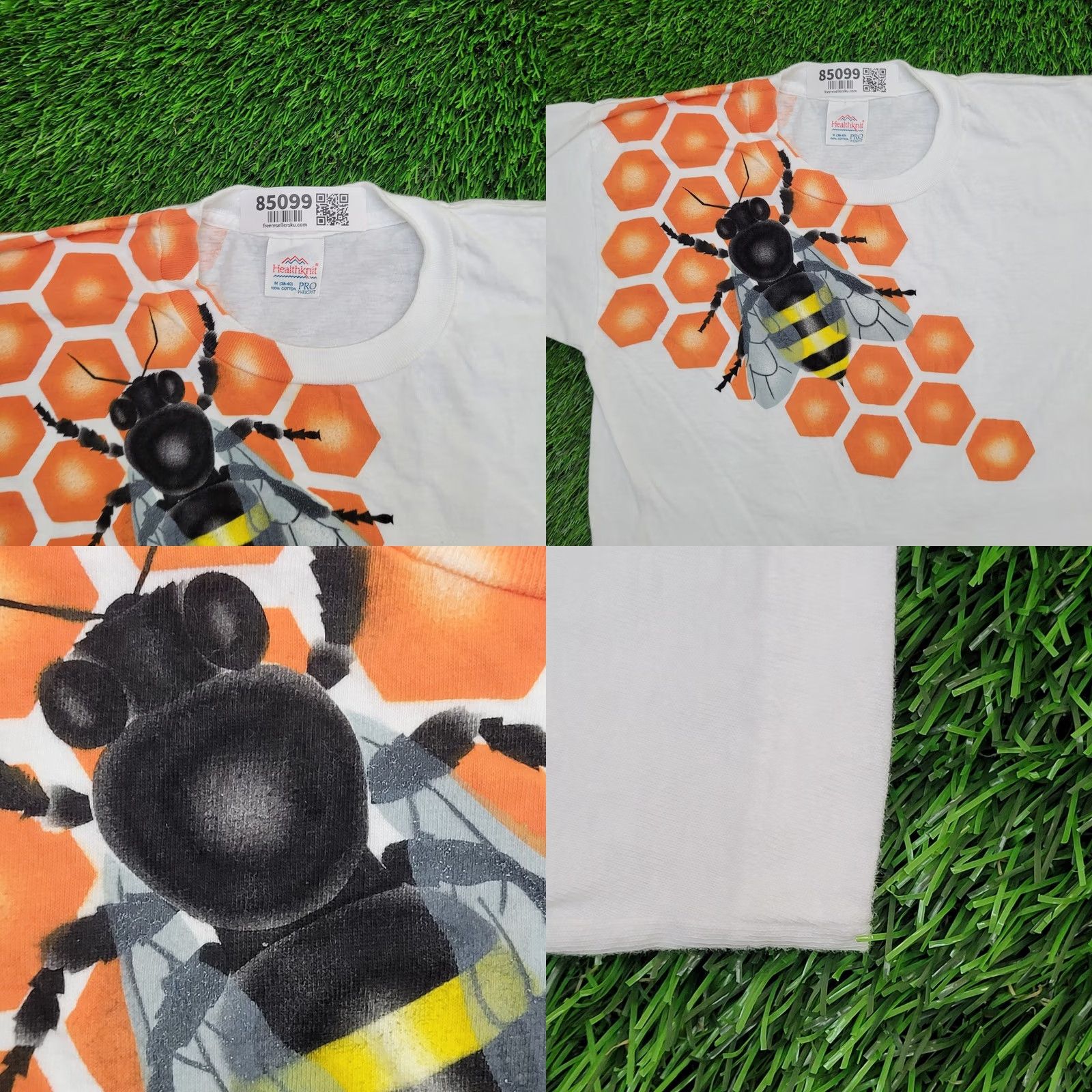 Vintage VINTAGE 90s Bee Honeycomb Shirt S/M White USA Bumblebee Graphic Tee Shirt Mens M Short Sleeve Crew Neck 1990s Vintage Size US M / EU 48-50 / 2 - 8 Thumbnail