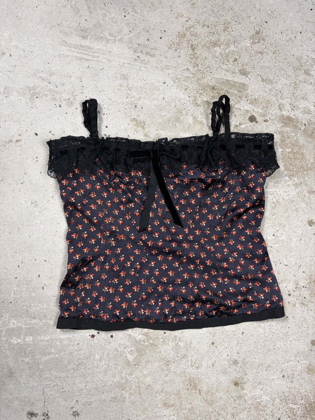 Dolce & Gabbana Vintage 2000s Dolce & Gabbana Silk Corset Lace Trims Cherry Size XL / US 12-14 / IT 48-50 - 1 Thumbnail