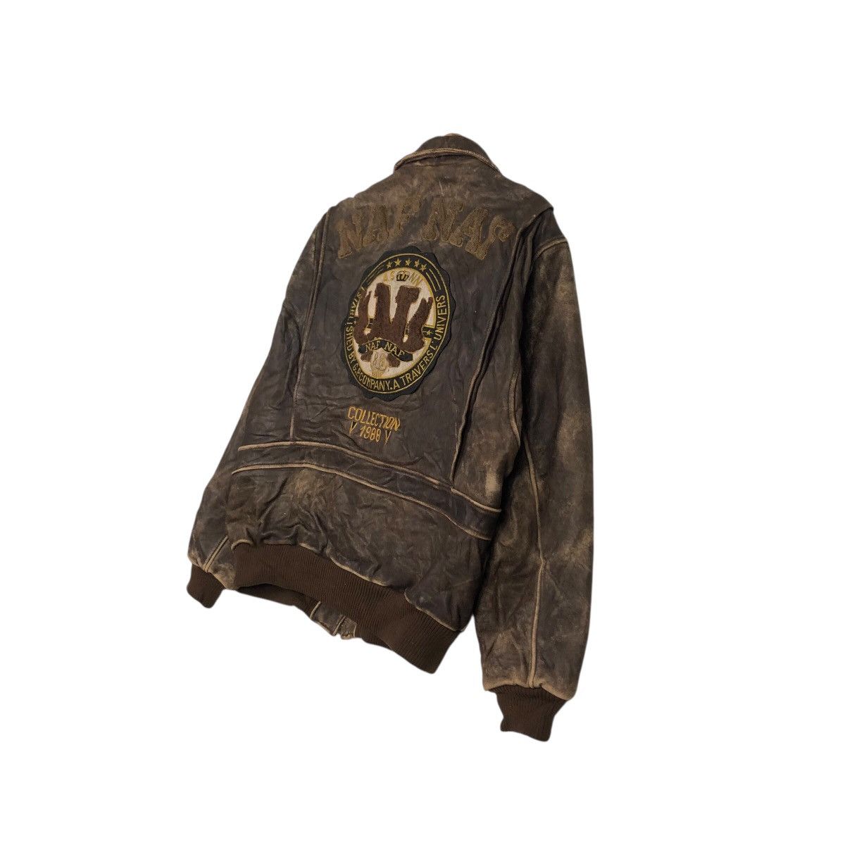 Japanese Brand 📌Vintage Flight Jumper Leather Jacket Naf Naf Big Logo Size US L / EU 52-54 / 3 - 11 Thumbnail