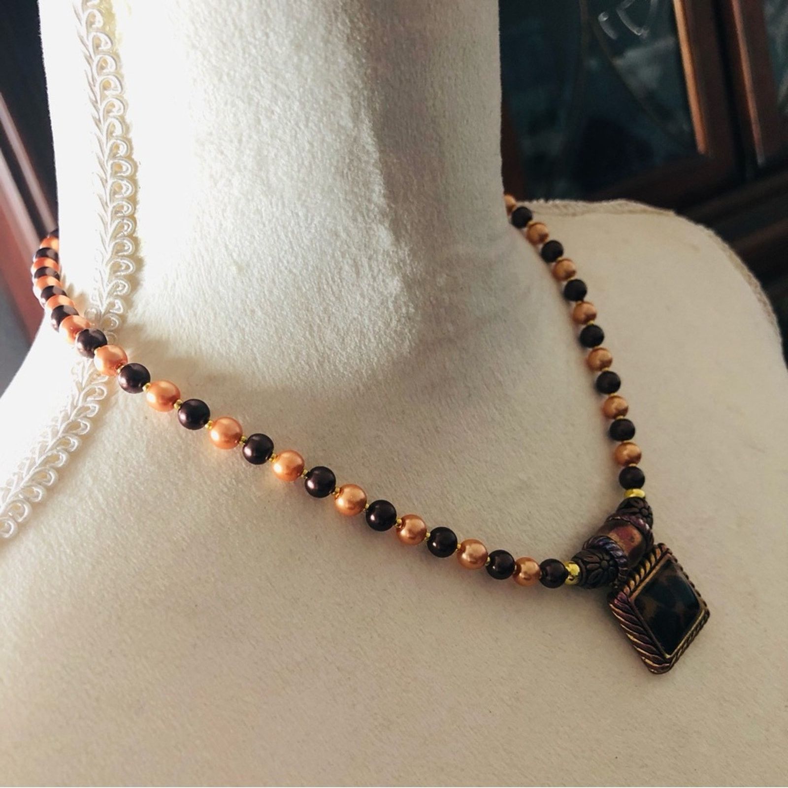 Handmade Handcrafted repurpose dome animal print glass Pearl necklace Size ONE SIZE - 3 Thumbnail