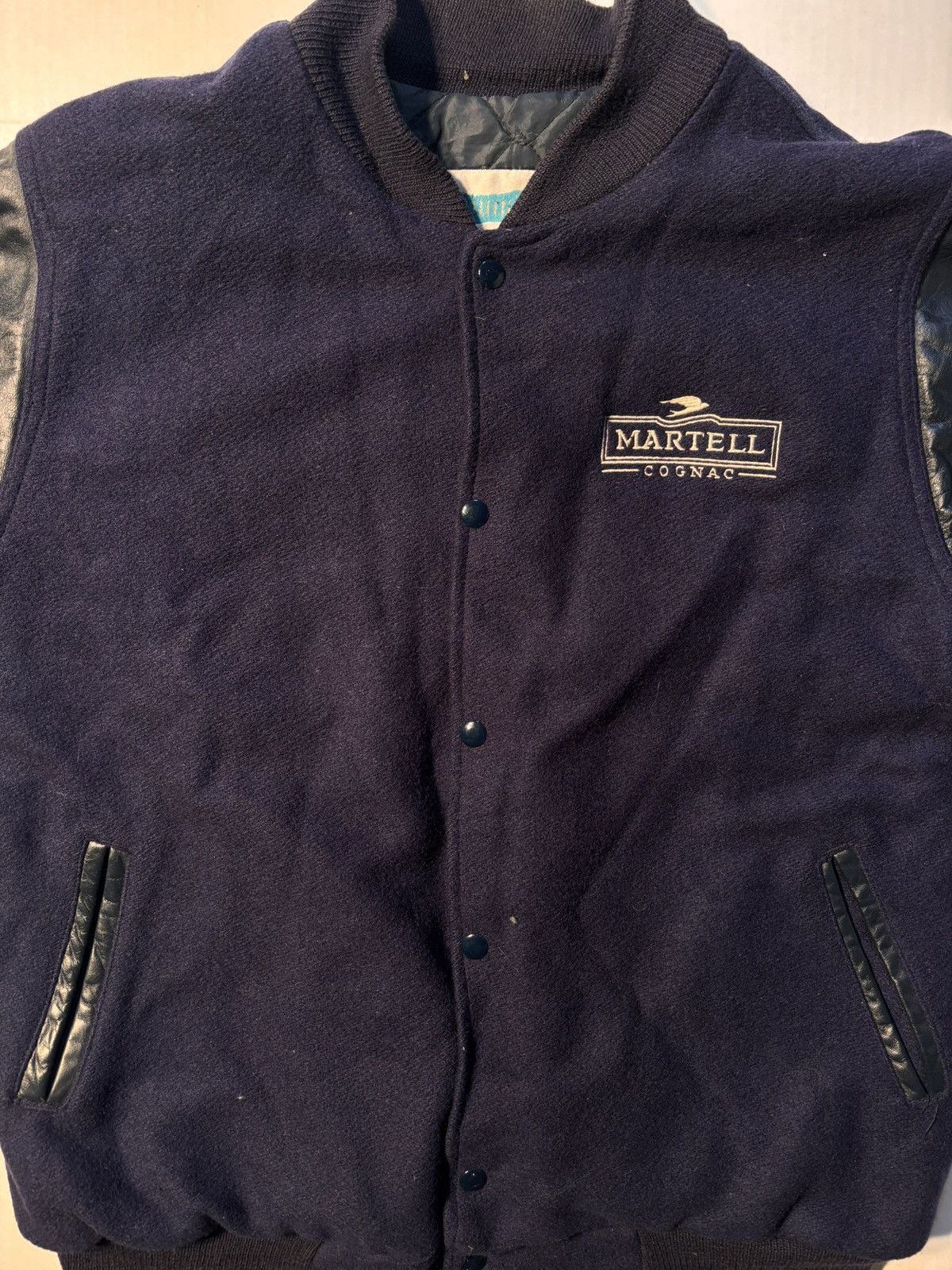 Vintage Grubbin Martell Cognac 90s Wool Leather Varsity Letterman Size US L / EU 52-54 / 3 - 3 Thumbnail