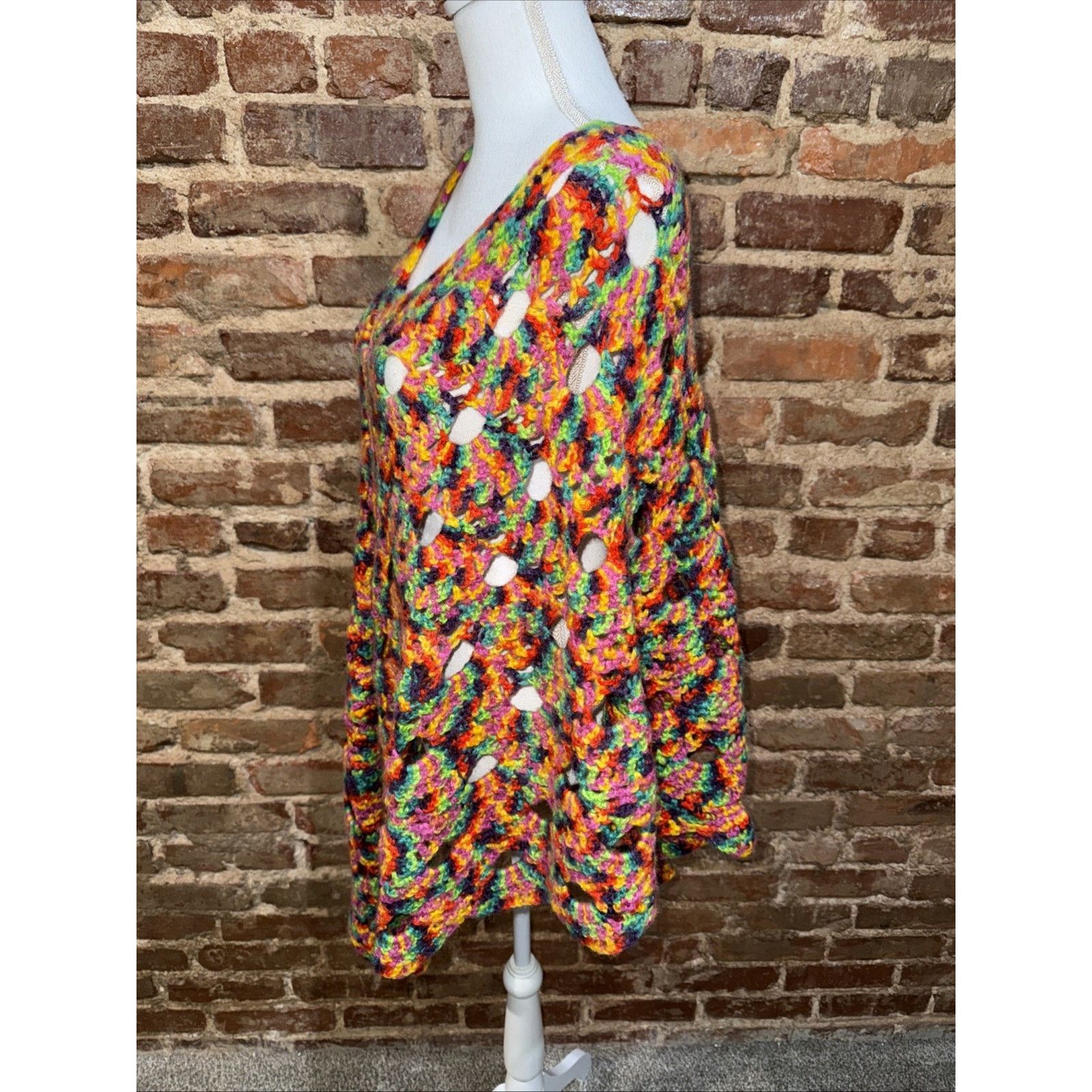 Handmade Hand crocheted poncho Multicolor Boho Fairy Hippie Festival Size ONE SIZE - 3 Thumbnail