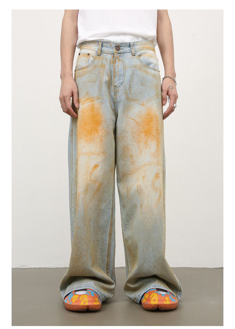 Japanese Brand Men's street vibe splatter paint retro loose straight jeans Size US 32 / EU 48 - 1 Thumbnail
