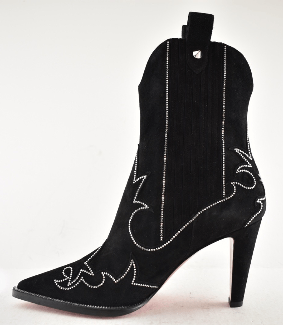 Christian Louboutin Santigag Strass 85 Black Suede Western Ankle Heel Boot 39 Size US 9 / IT 39 - 17 Thumbnail