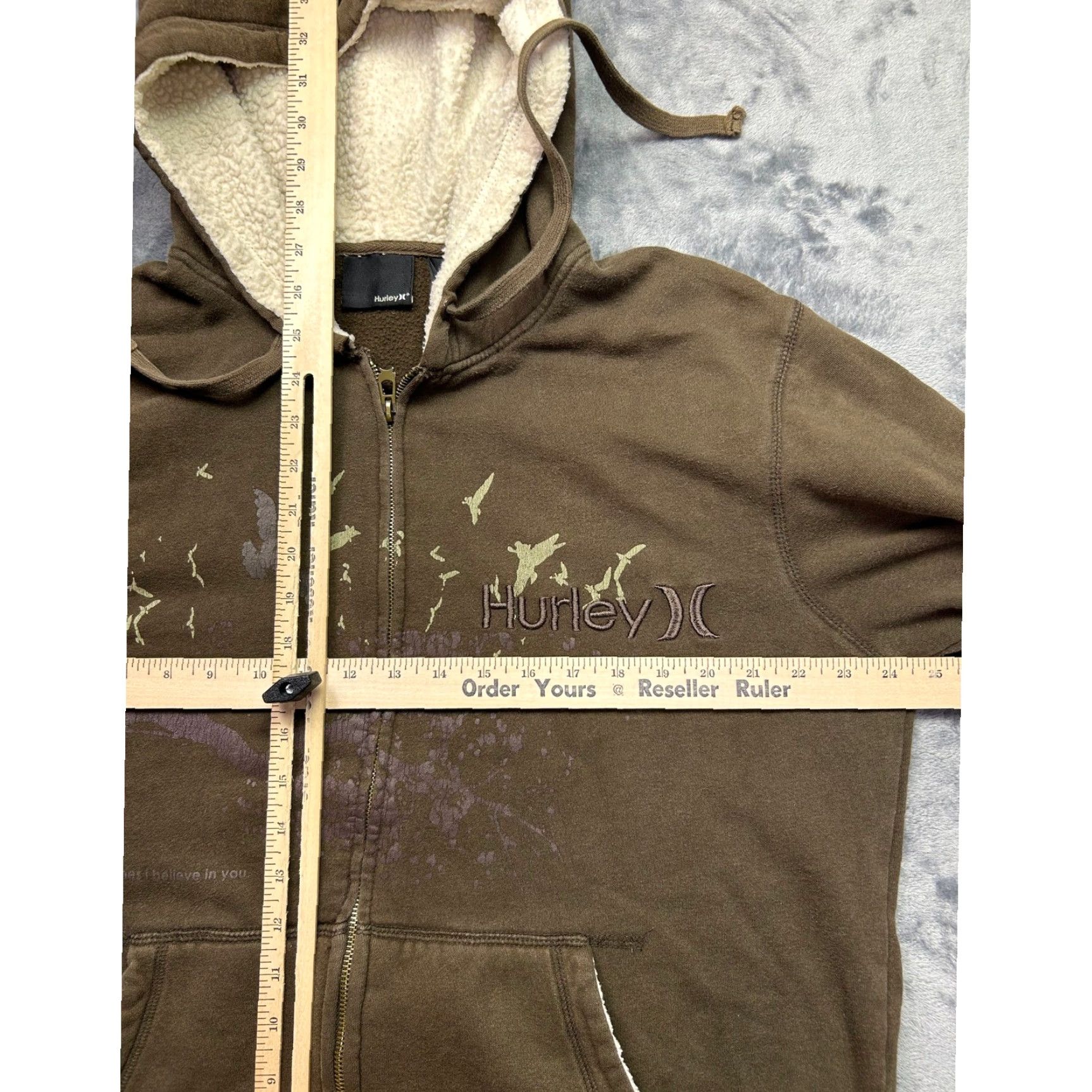 Hurley VINTAGE Hurley Hoodie XL Brown Graphic Full Zip Sherpa Lined Mens XL Brown Graphic Hooded Sweatshirt Size US XL / EU 56 / 4 - 5 Thumbnail