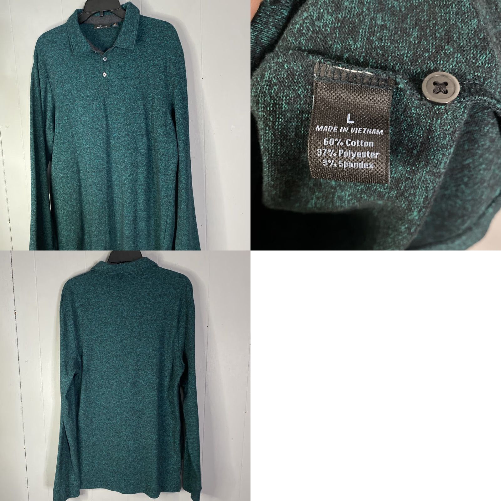 Vintage Marc Anthony Mens Long Sleeve Polo Shirt Slim Lightweight Green Large L Button-Up Shirt Size US L / EU 52-54 / 3 - 8 Thumbnail