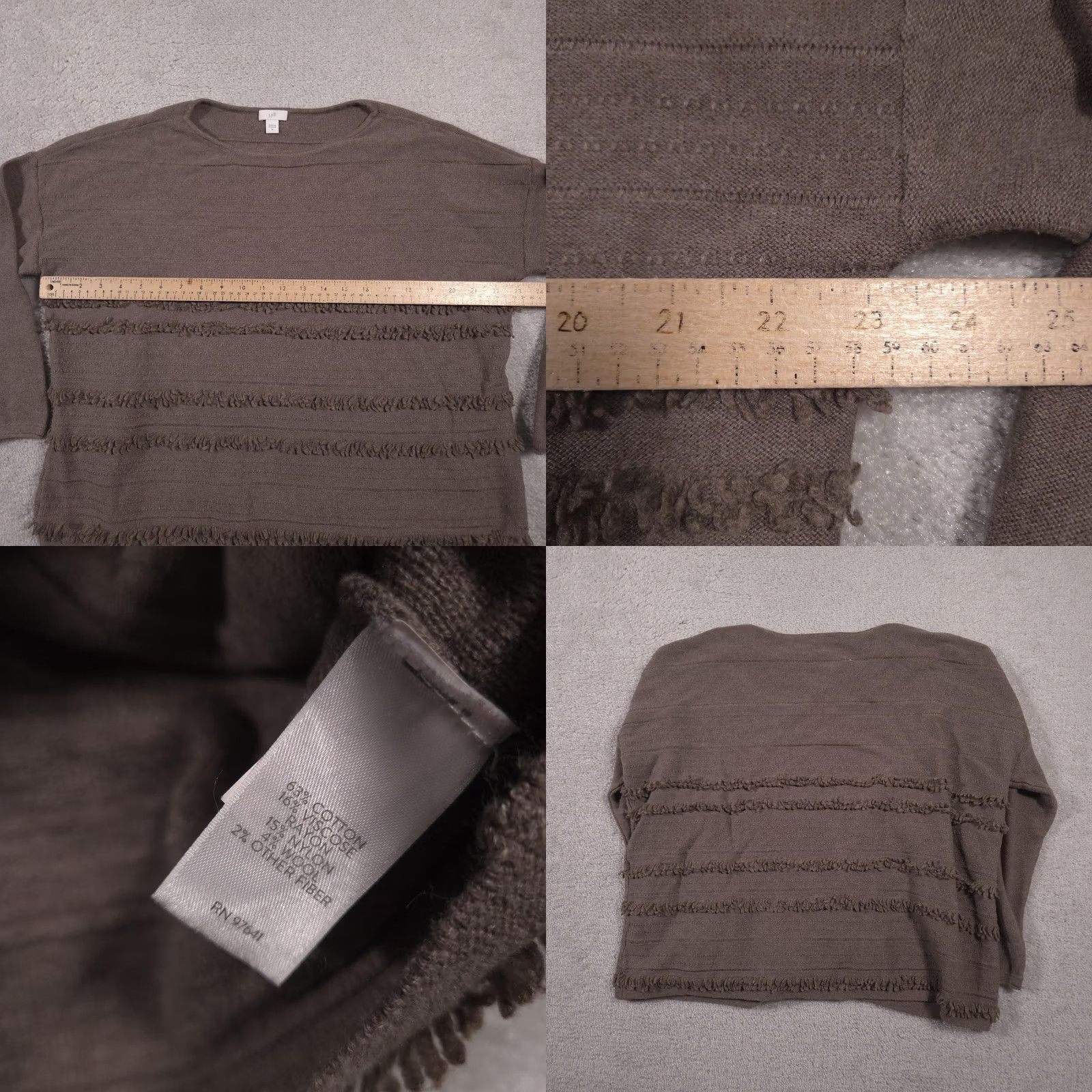 J. Jill J. Jill Sweater Womens Medium Brown Fringe Stripe Crewneck Pullover Knit Boho Size M / US 6-8 / IT 42-44 - 8 Thumbnail