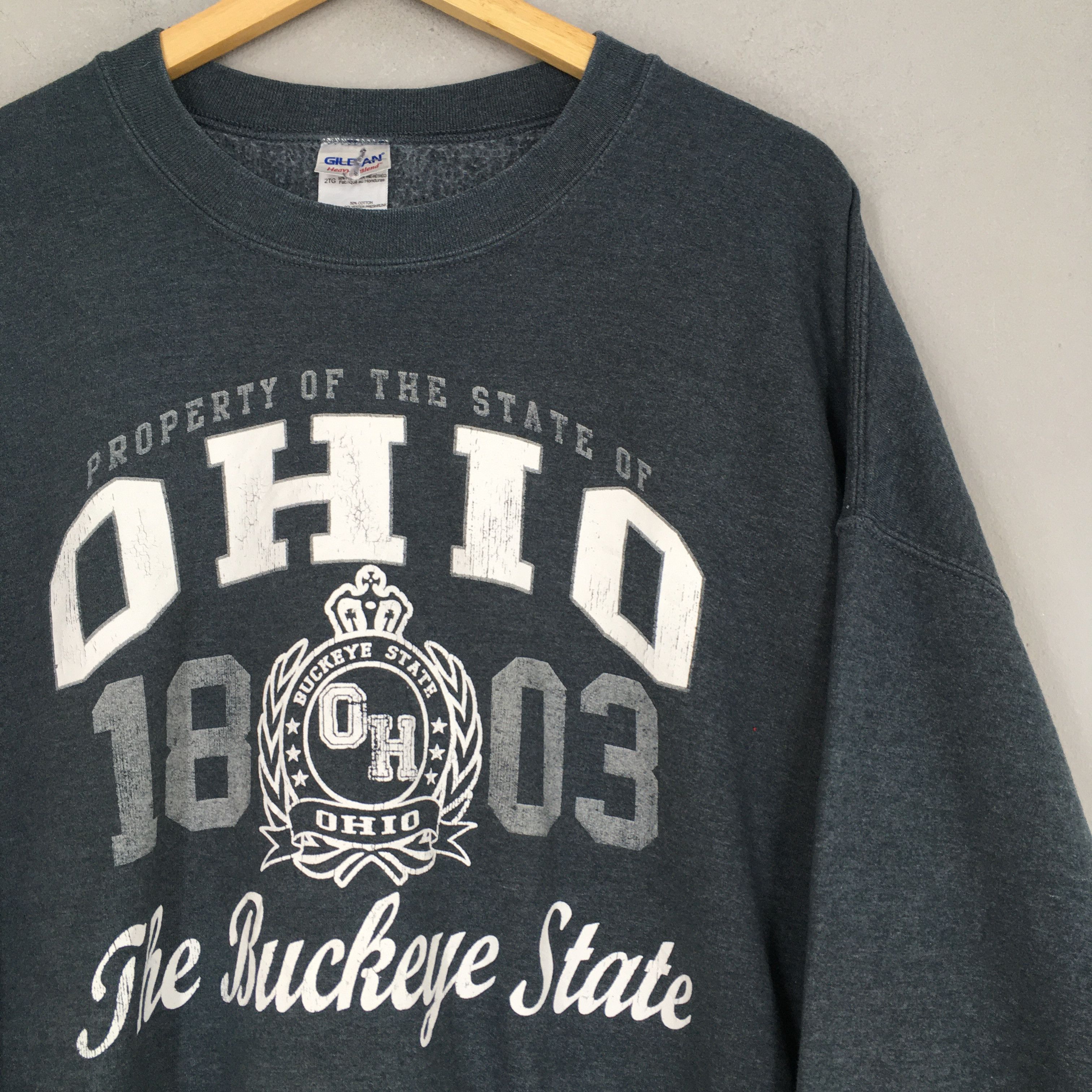 Gildan × NCAA Vintage 90's Buckeyes Ohio State Gray Sweater XXLarge Size US XXL / EU 58 / 5 - 2 Thumbnail