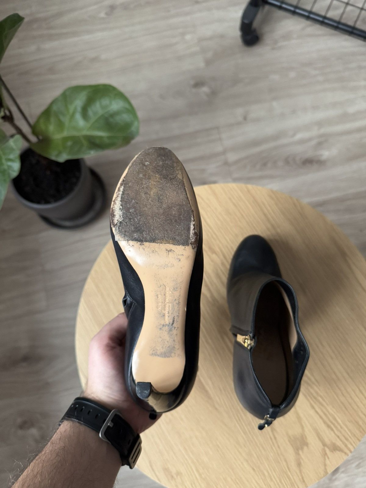 Salvatore Ferragamo Black Leather Ankle Boots Heels