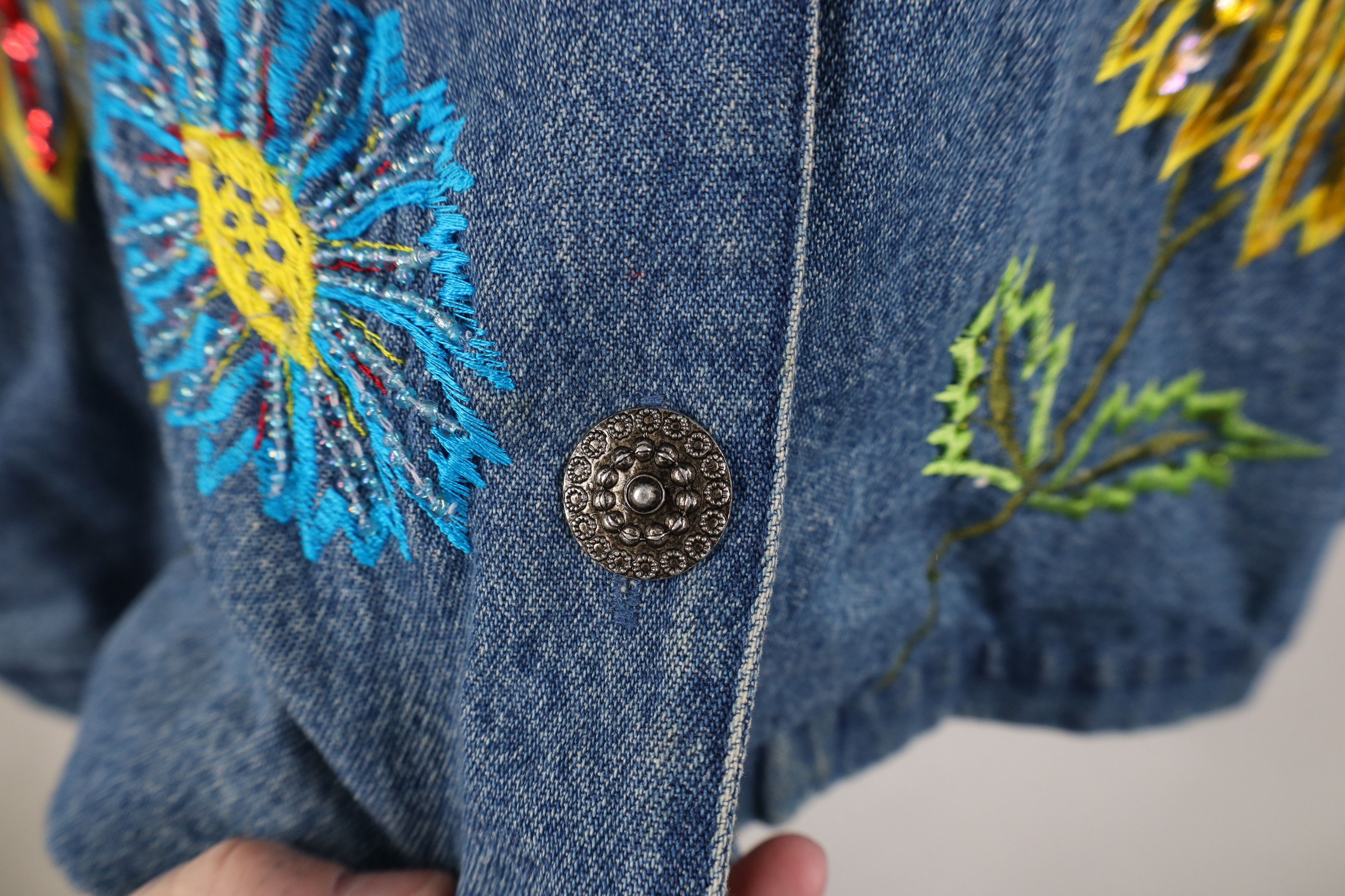 Vintage Vintage 90s Y2K Streetwear Nature Sun Flower Denim Jacket Size M / US 6-8 / IT 42-44 - 8 Thumbnail