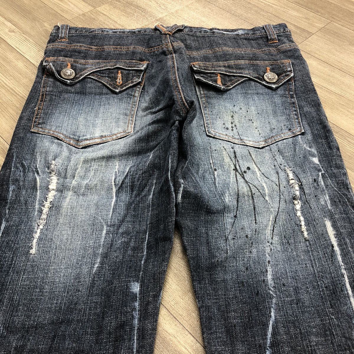 Japanese Brand 2000s Antfui Distressed Painted Lgb Goa Bootcut Flared Jeans Size US 28 / EU 44 - 18 Thumbnail