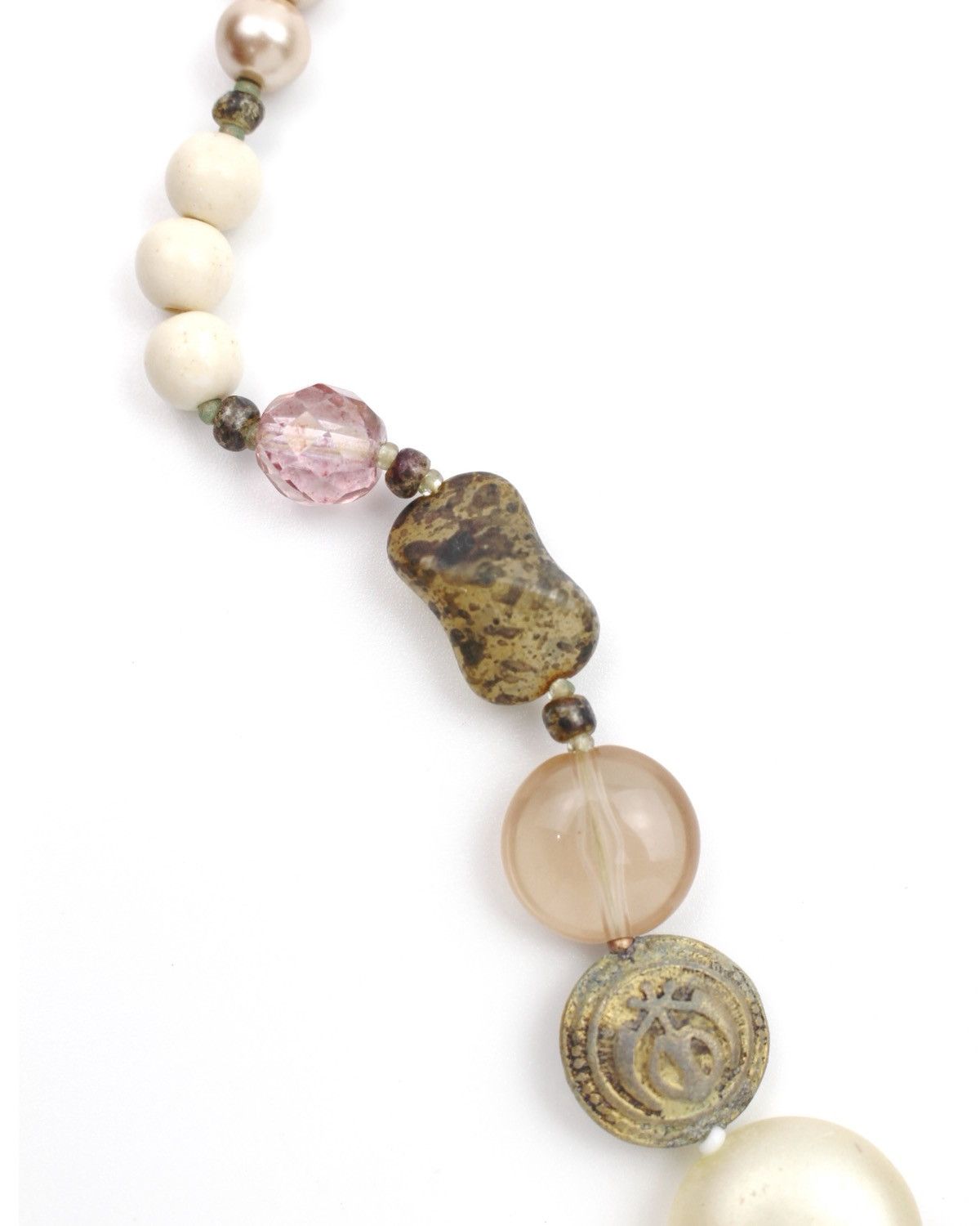 Vintage 2000 JAPANESE MADE SPECKLED STONE BEADS METAL CHARM NECKLACE Size ONE SIZE - 2 Thumbnail